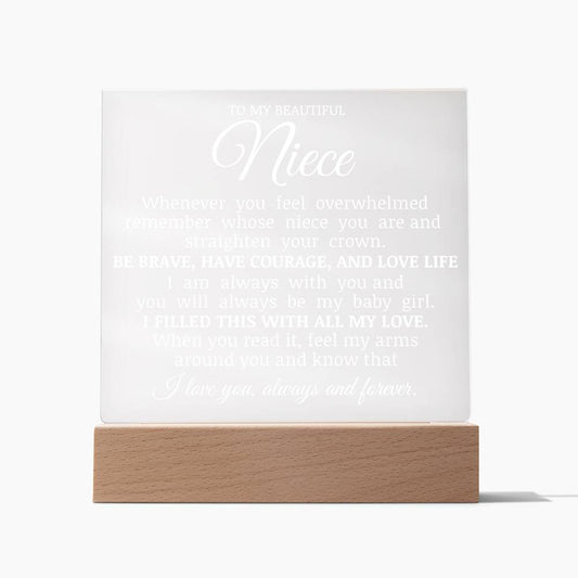 To My Beautiful Niece "Straighten Your Crown" Acrylic Plaque