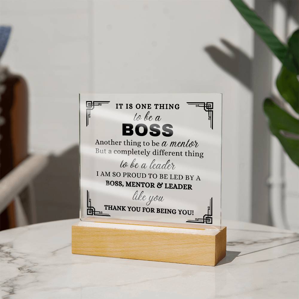 To My Mentor, Acrylic Square Plaque, Gift for Team Leader, Thank You Appreciation Gift for Boss Women or Men, Supervisor Manager Gift Idea, Wooden Base or LED Base