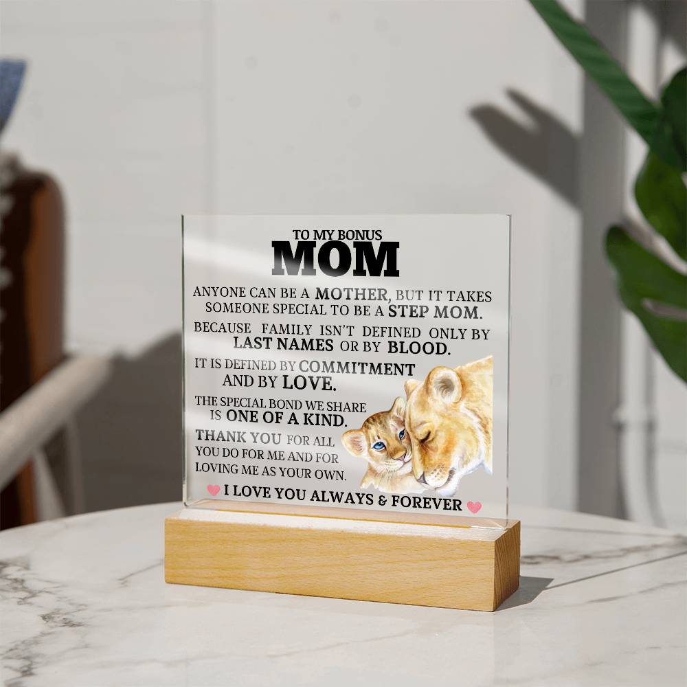 To My Bonus Mom "One of a Kind" Acrylic Plaque