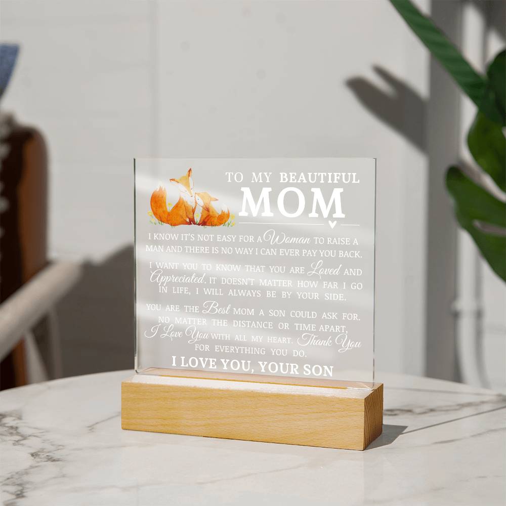 To My Beautiful Mom, Acrylic Plaque, To Mom from Son