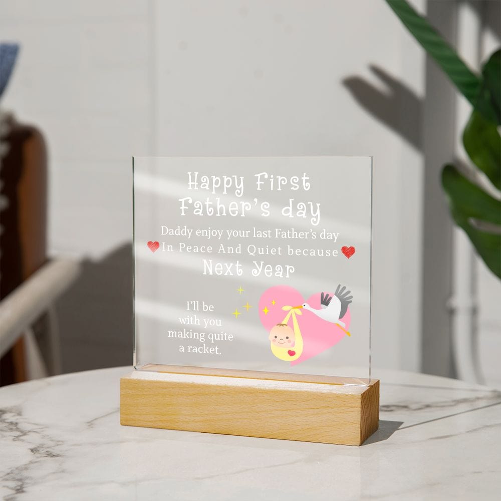 Happy First Father's Day, LED Acrylic Plaque, New Dad Gift, Baby Shower