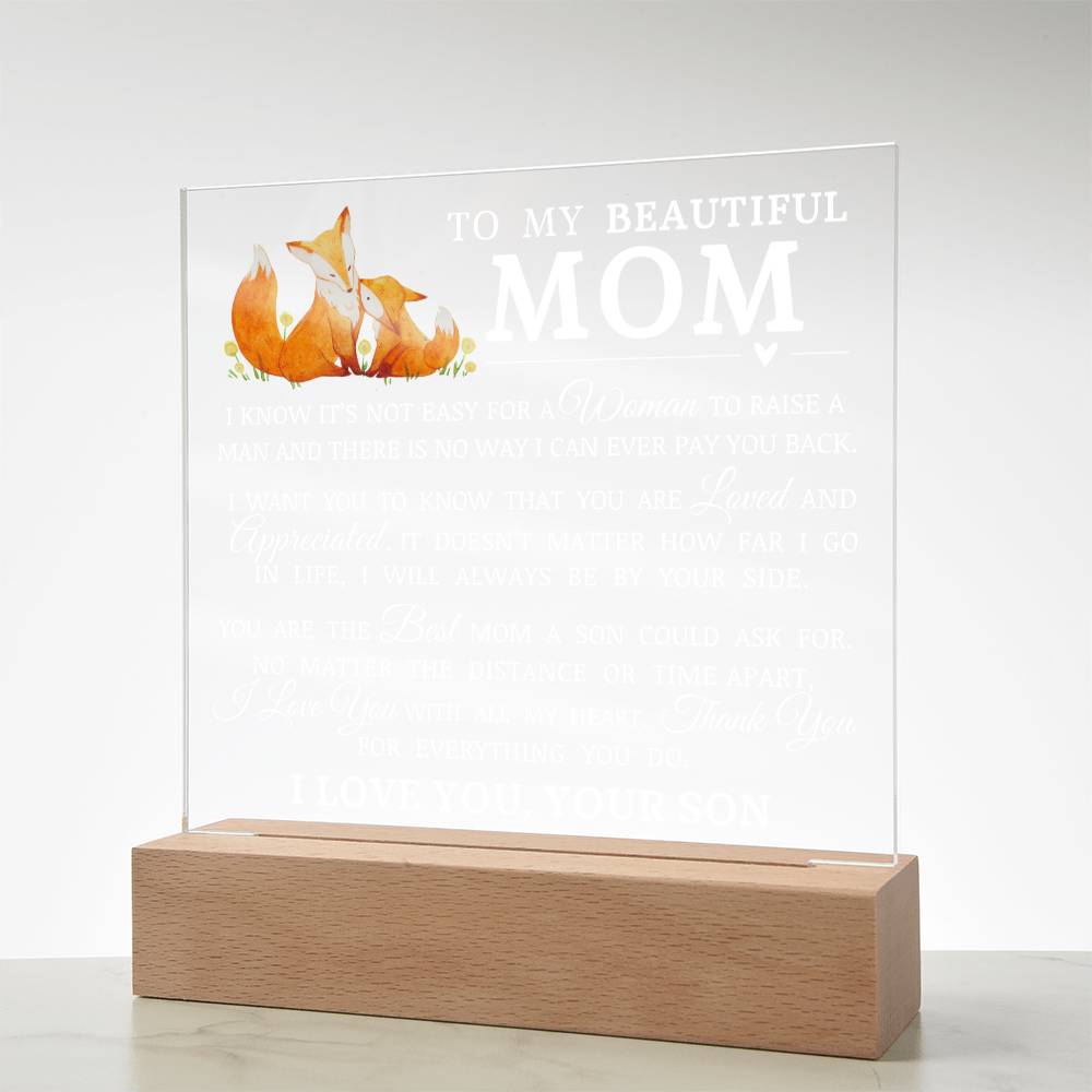 To My Beautiful Mom, Acrylic Plaque, To Mom from Son