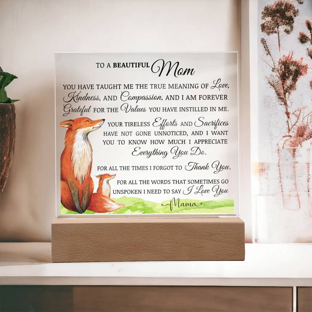To My Beautiful Mom "I Love You" Acrylic Plaque