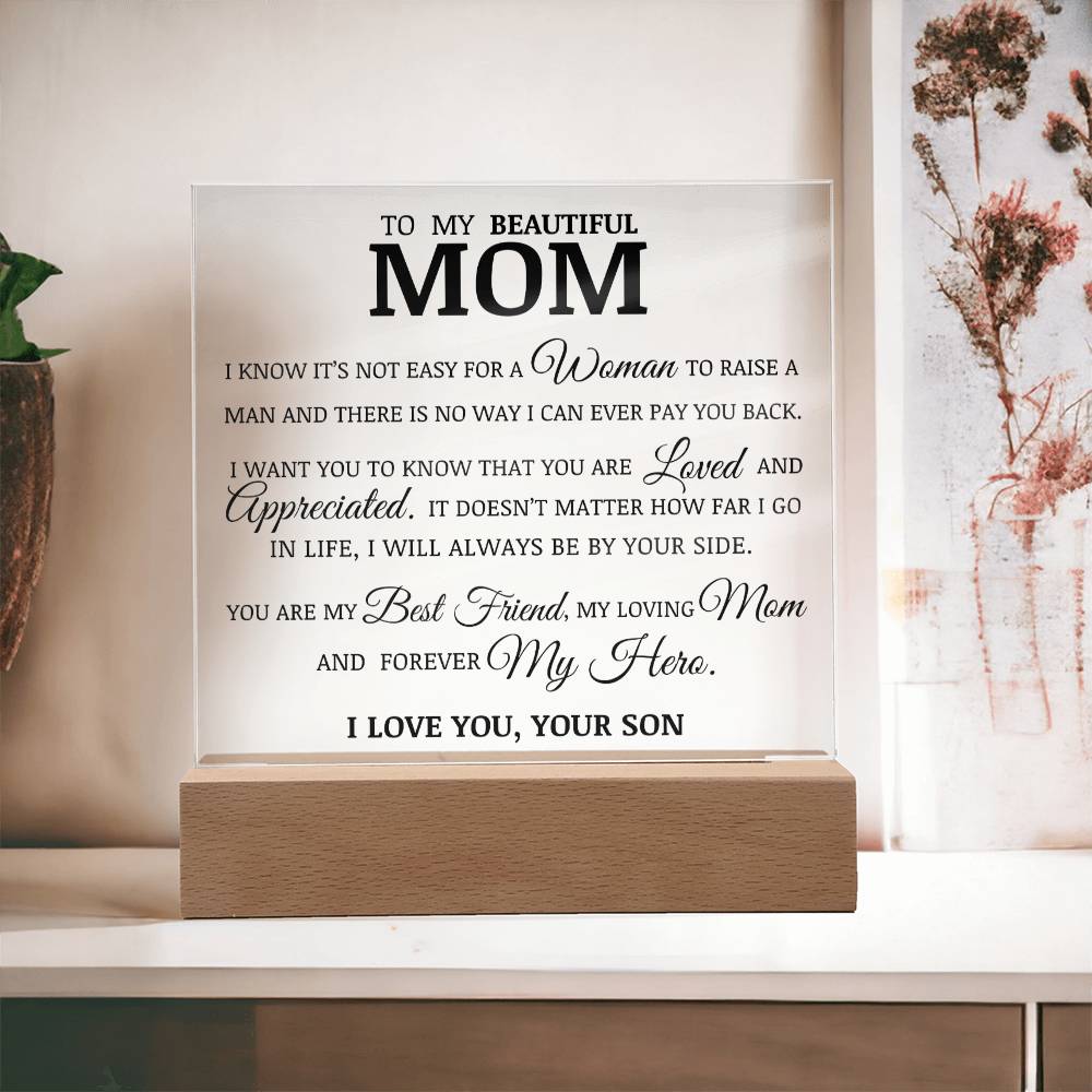 To My Beautiful Mom, Acrylic Plaque, To Mom from Son