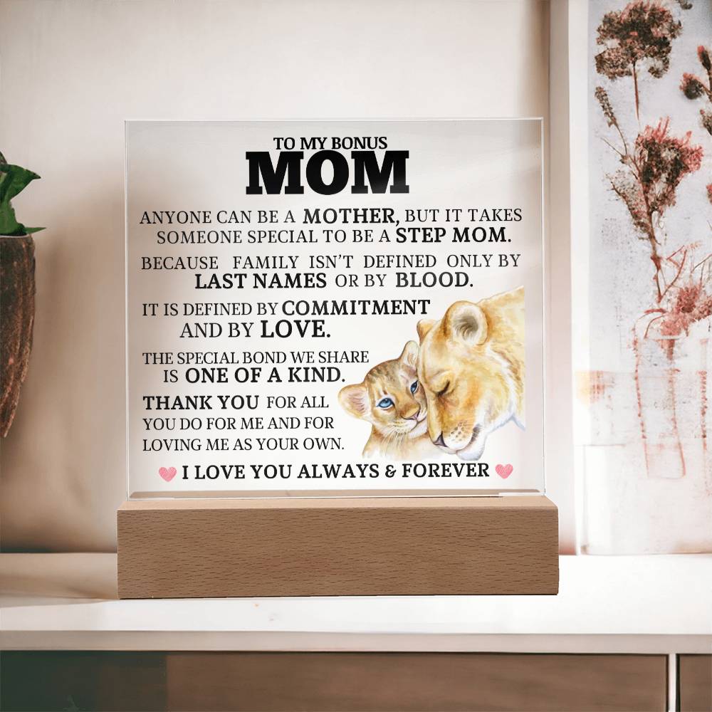 To My Bonus Mom "One of a Kind" Acrylic Plaque
