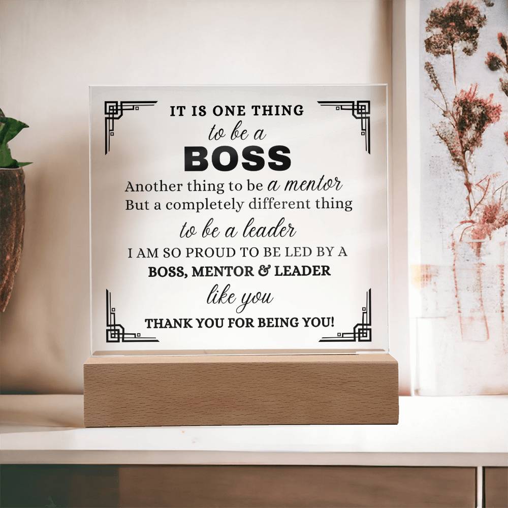 To My Mentor, Acrylic Square Plaque, Gift for Team Leader, Thank You Appreciation Gift for Boss Women or Men, Supervisor Manager Gift Idea, Wooden Base or LED Base