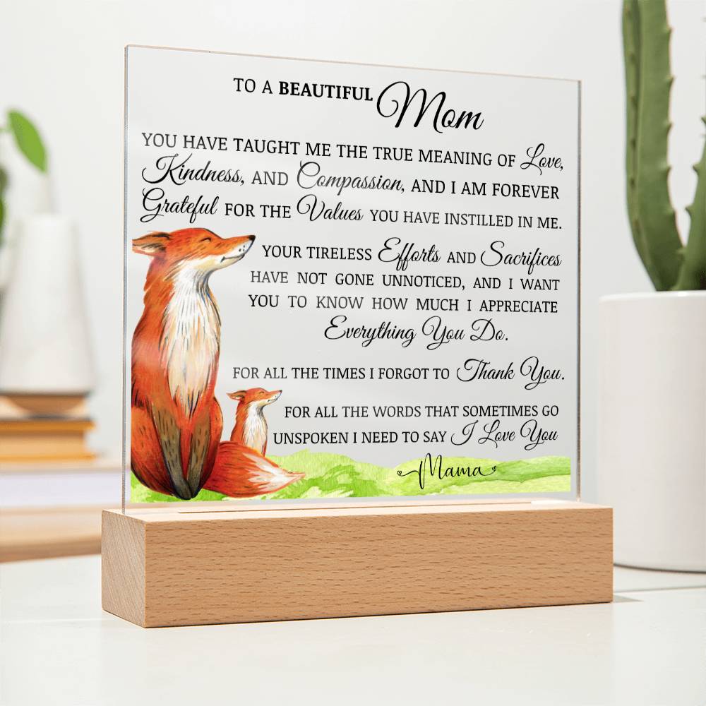To My Beautiful Mom "I Love You" Acrylic Plaque