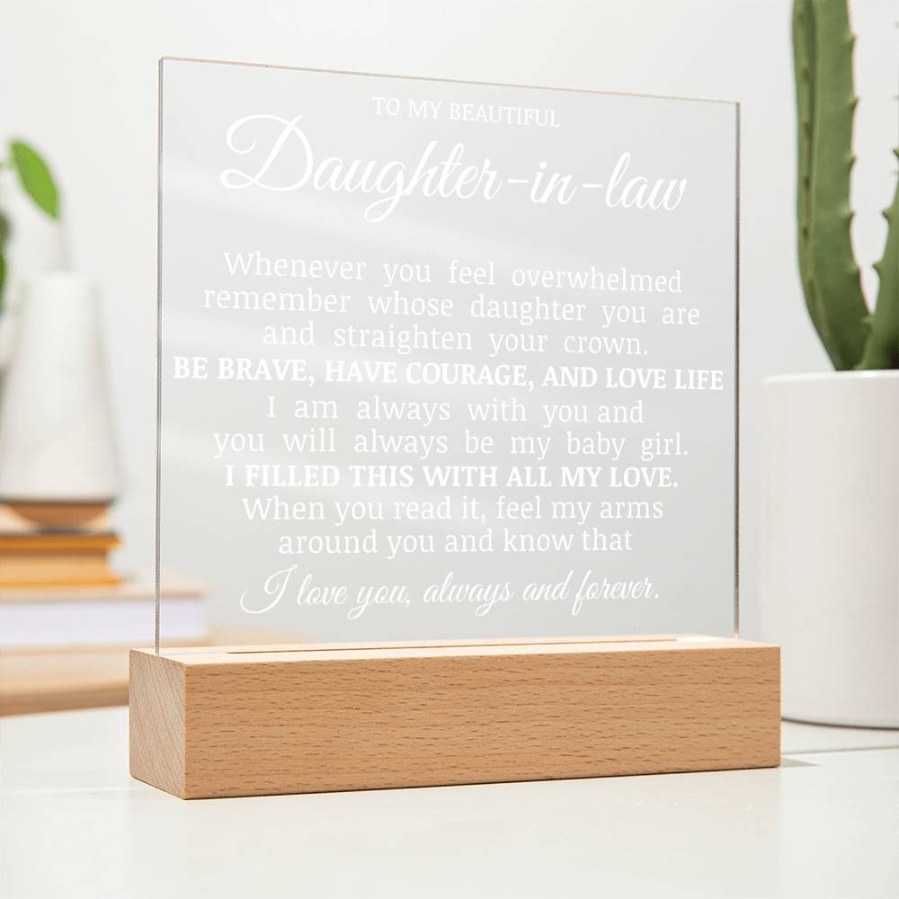 To My Beautiful Daughter In Law, Straighten Your Crown, Acrylic Plaque