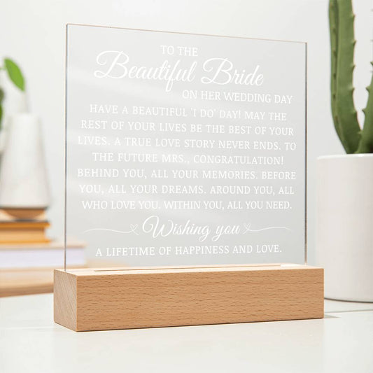 To The Beautiful Bride on Her Wedding Day, Acrylic Plaque