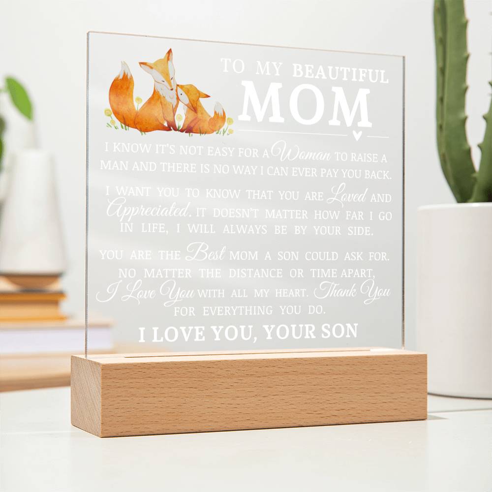 To My Beautiful Mom, Acrylic Plaque, To Mom from Son