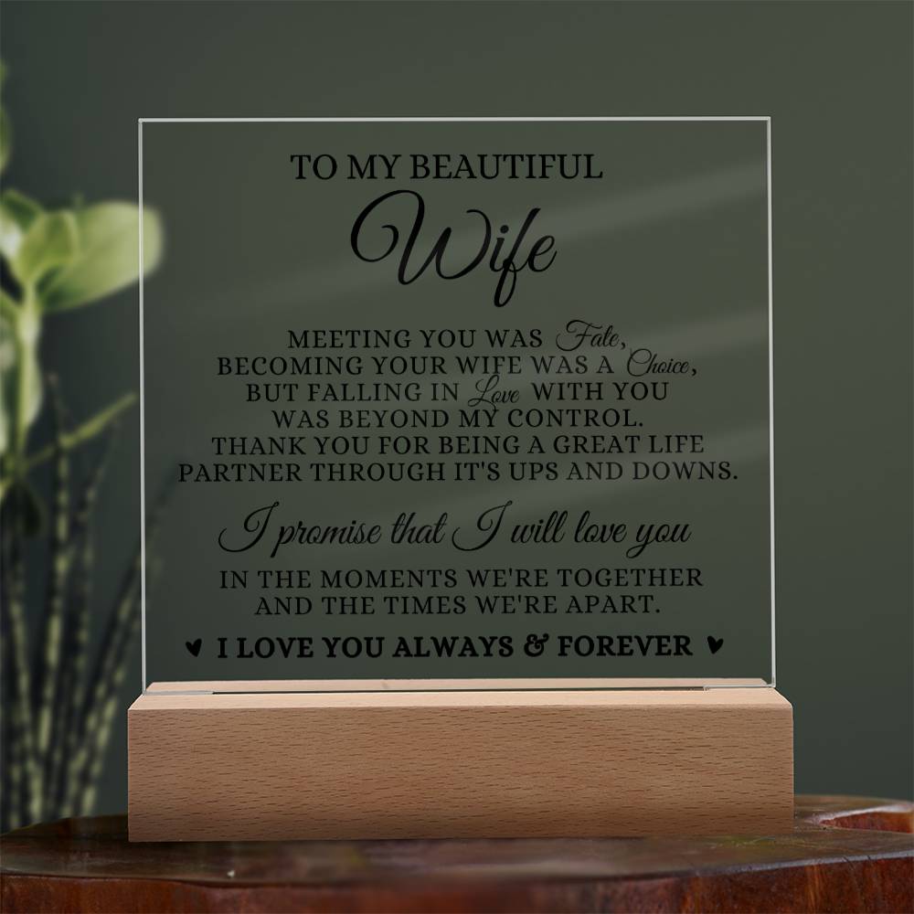To My Beautiful Wife "I Promise That I Will Love You" Acrylic Plaque