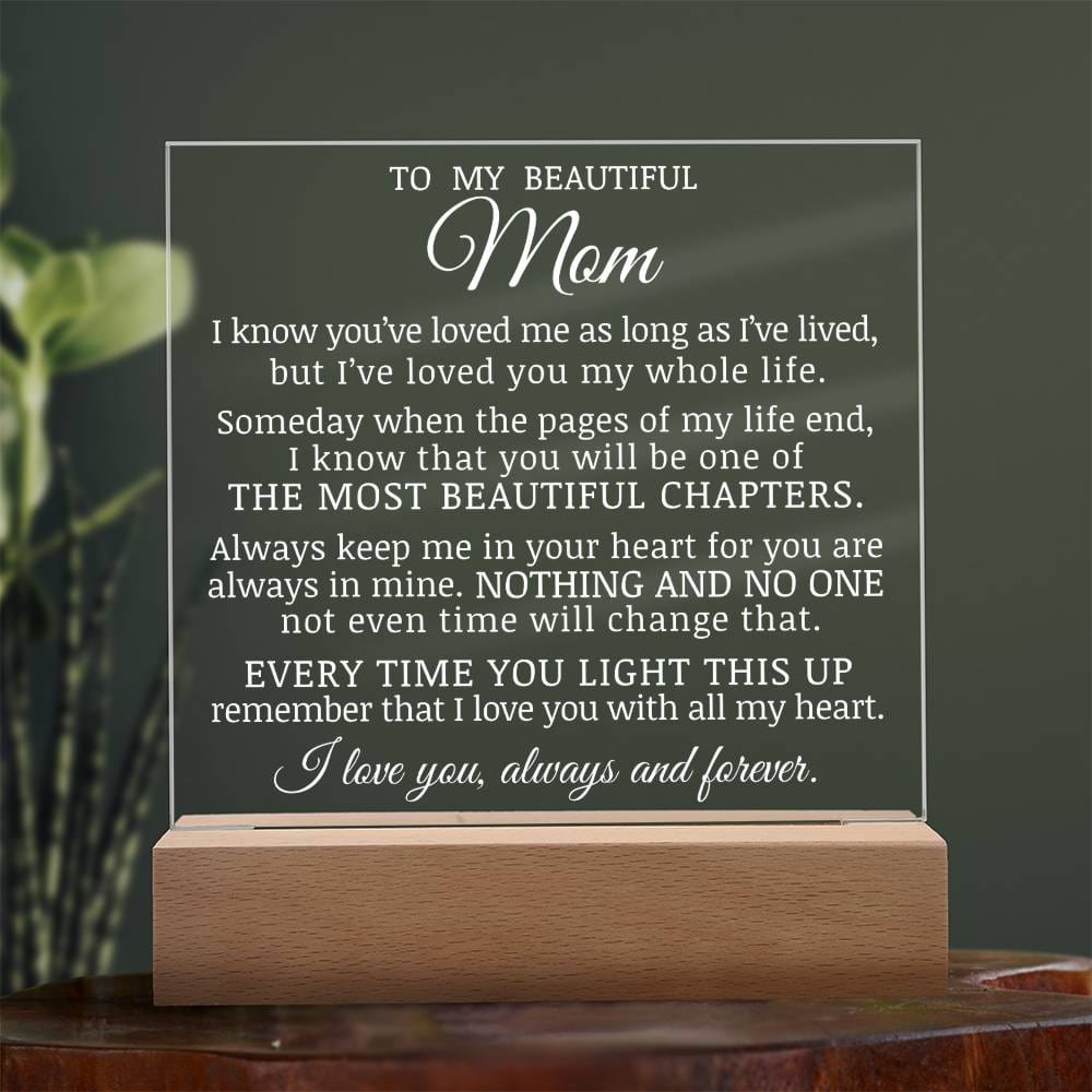 To My Beautiful Mom "I've Loved You My Whole Life" Acrylic Plaque
