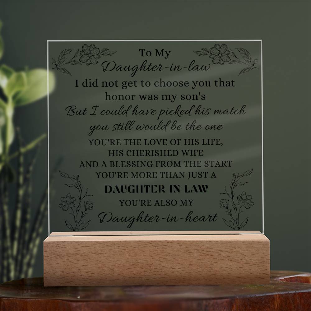 To My Daughter In Law Gift, Acrylic Square Plaque, From Mother In Law, Unique Gift Idea, Heartfelt Message for Her