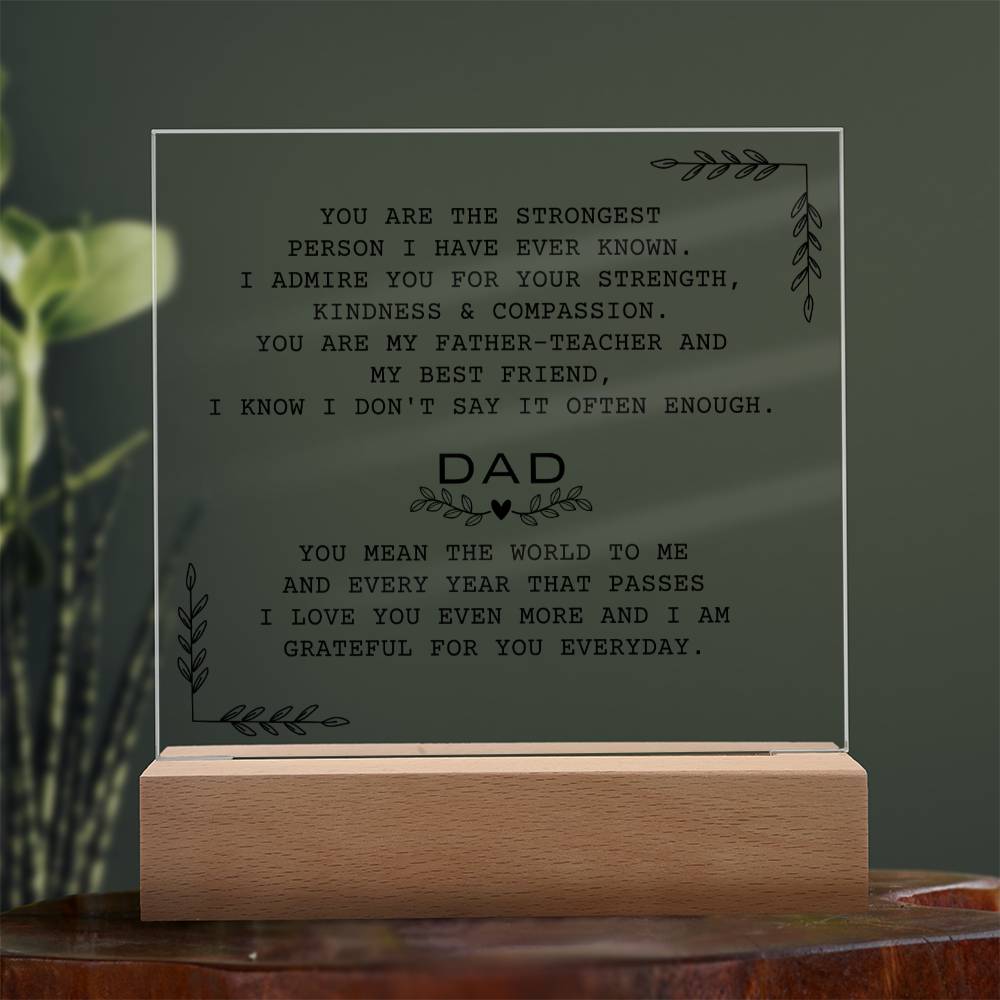 Dear Dad Gift, Acrylic Square Plaque, Home Decor With Heartfelt Message for Father, Unique Gift to Daddy, Birthday Present, Thoughtful Special Gift