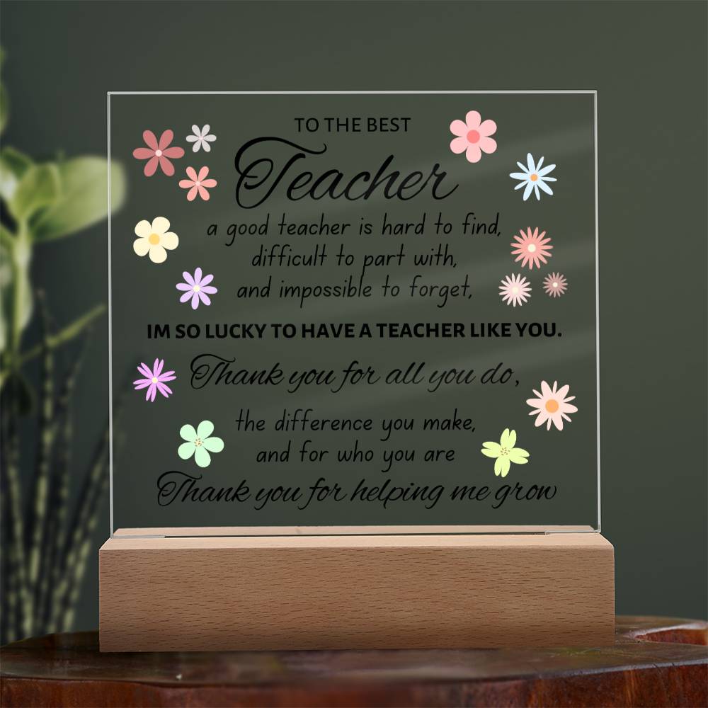 To The Best Teacher, Acrylic Square Plaque, Teacher Appreciation Day Present for Men or Women, Thank You Gift For Favorite Teacher