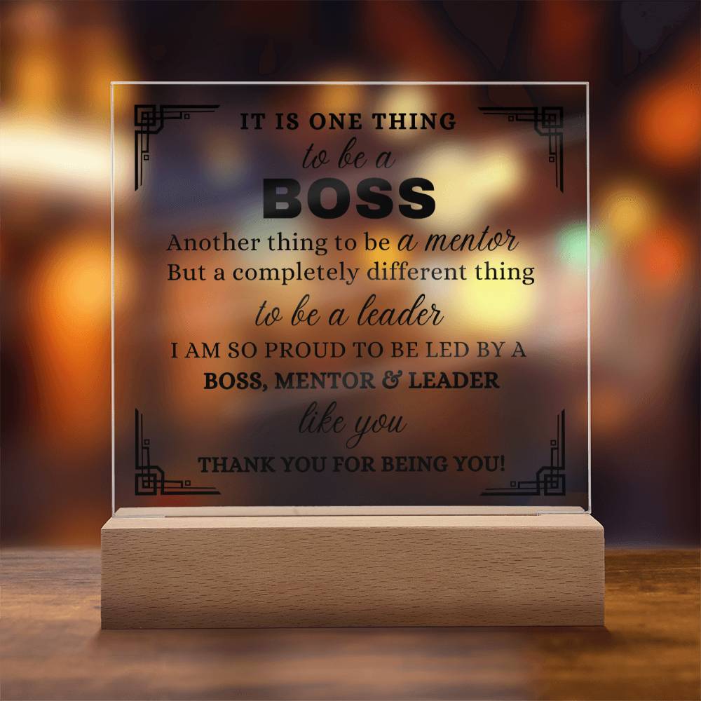 To My Mentor, Acrylic Square Plaque, Gift for Team Leader, Thank You Appreciation Gift for Boss Women or Men, Supervisor Manager Gift Idea, Wooden Base or LED Base