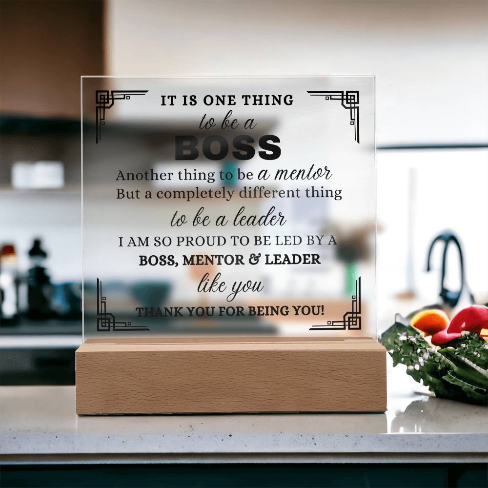 To My Mentor, Acrylic Square Plaque, Gift for Team Leader, Thank You Appreciation Gift for Boss Women or Men, Supervisor Manager Gift Idea, Wooden Base or LED Base