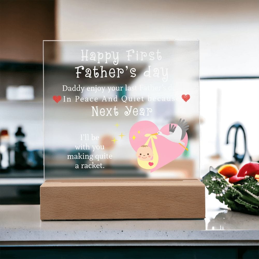 Happy First Father's Day, LED Acrylic Plaque, New Dad Gift, Baby Shower