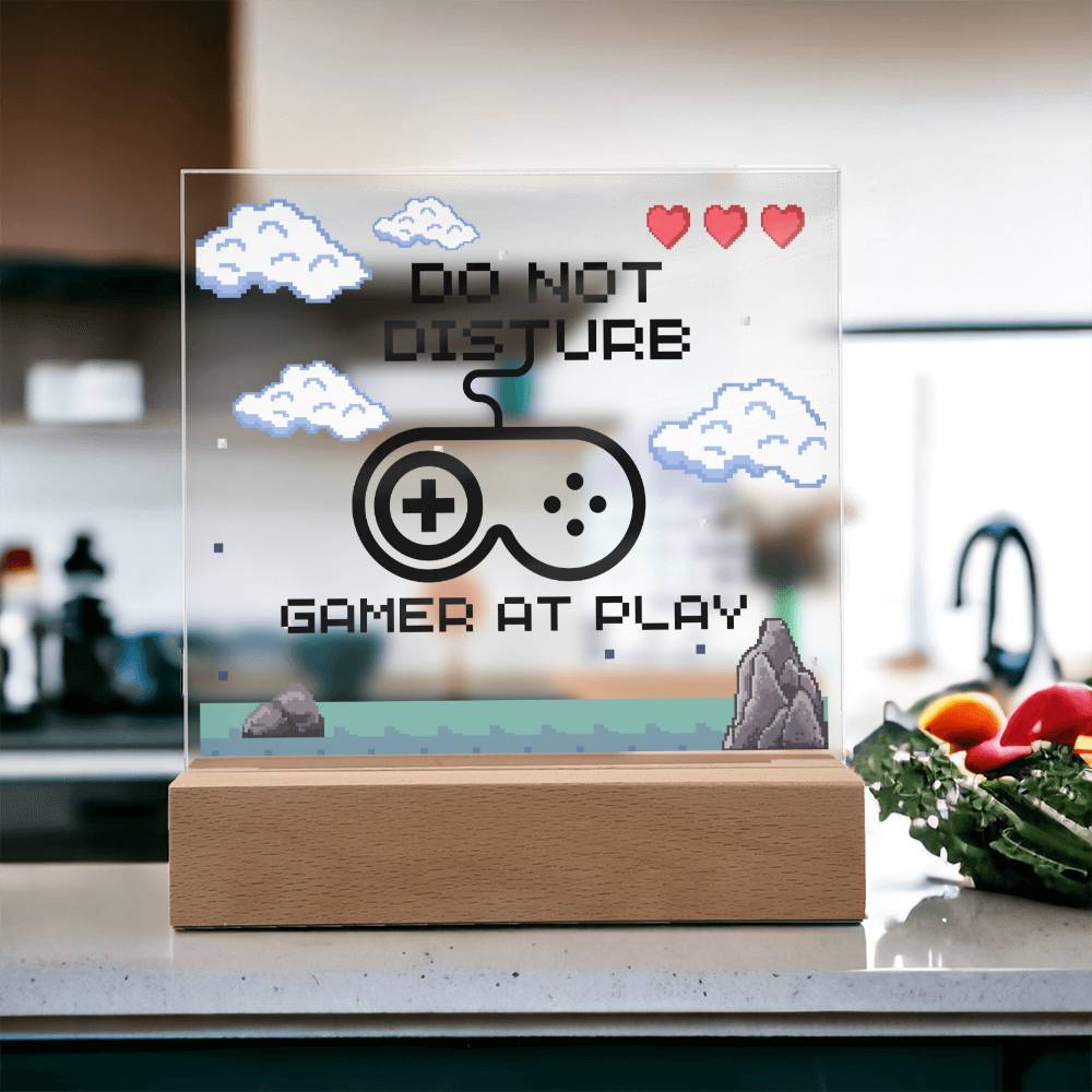 Do Not Disturb Gamer, Acrylic Plaque, Gift for Gamer Boyfriend Girlfriend Men Women, Unique Personalized Gift for Son Daughter Game Addicts, Wooden Base or LED Base
