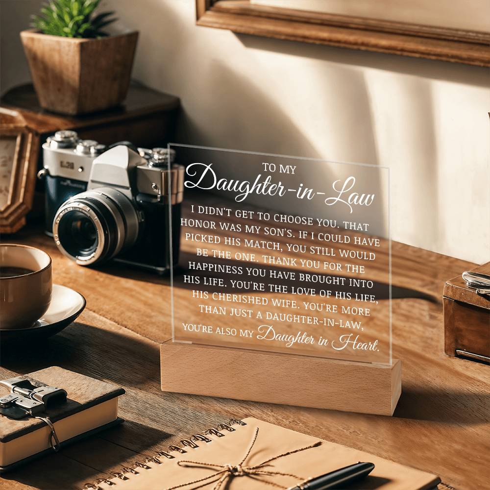 To My Daughter In Law, Acrylic Plaque, Wedding Day Gift, Mother In Law to Bride Gift