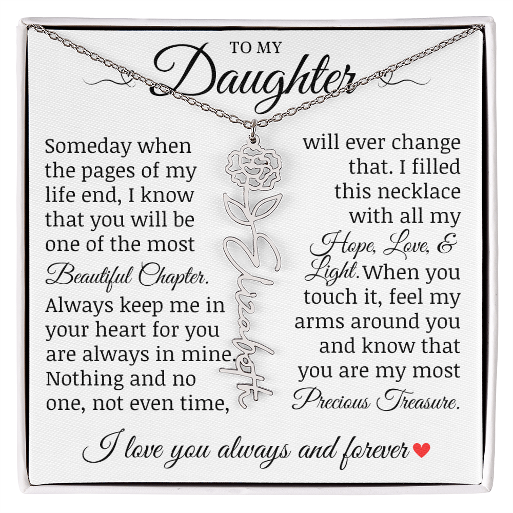 To My Daughter "Precious Treasure" Name Flower Necklace