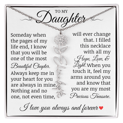 To My Daughter "Precious Treasure" Name Flower Necklace