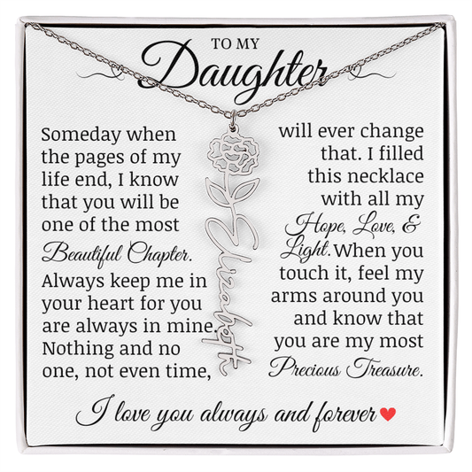 To My Daughter "Precious Treasure" Name Flower Necklace