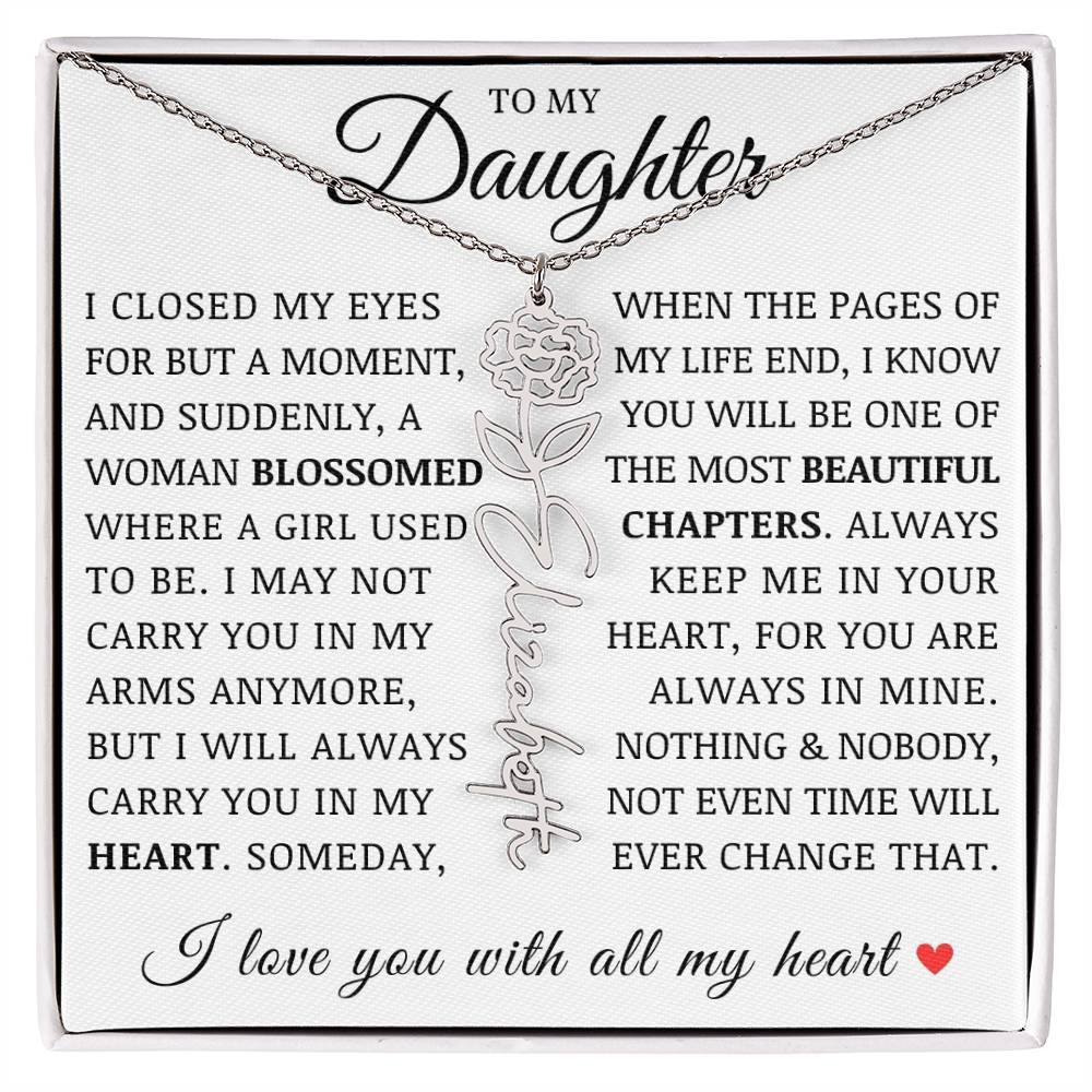To My Daughter, Customized Birth Flower Name Necklace, Birthday Christmas Graduation Gift for Her