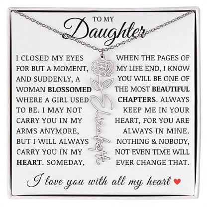 To My Daughter, Customized Birth Flower Name Necklace, Birthday Christmas Graduation Gift for Her