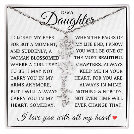 To My Daughter, Customized Birth Flower Name Necklace, Birthday Christmas Graduation Gift for Her
