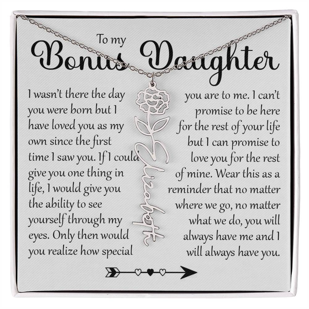 Bonus Daughter Gift, Name Flower Necklace