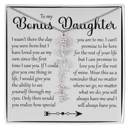 Bonus Daughter Gift, Name Flower Necklace