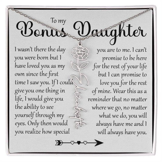Bonus Daughter Gift, Name Flower Necklace