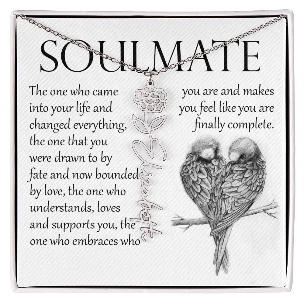 Soulmate Gift, Name Flower Necklace