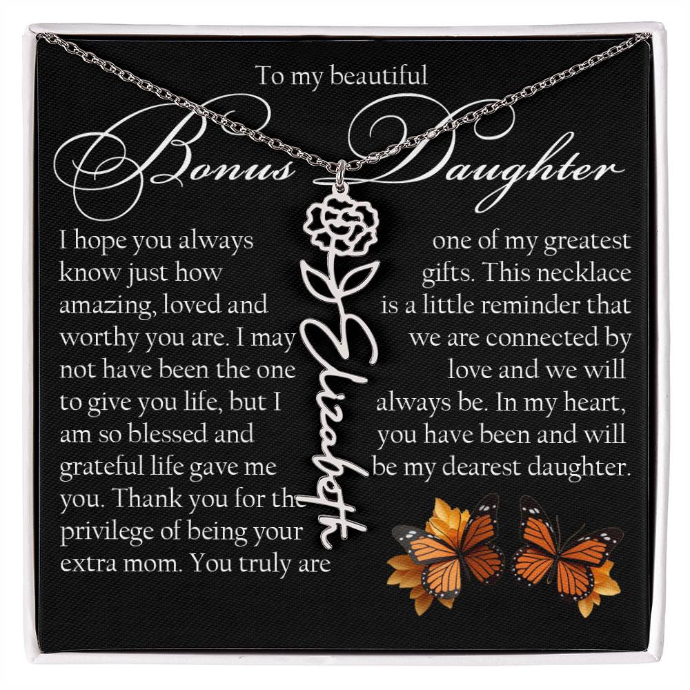 Bonus Daughter Gift, Name Flower Necklace