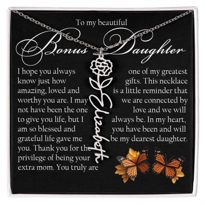 Bonus Daughter Gift, Name Flower Necklace