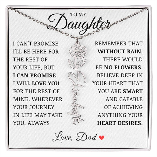 To My Daughter "No Rain No Flowers" Custom Flower Name Necklace