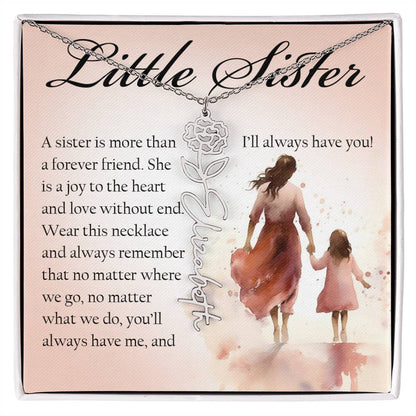 Little Sister Gift, Name Flower Necklace