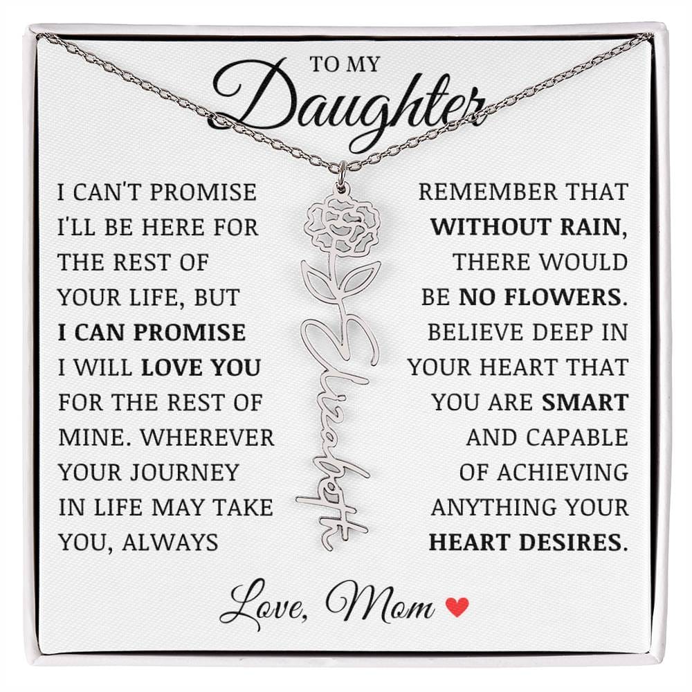 To My Daughter "No Rain No Flowers" Custom Flower Name Necklace