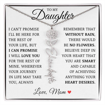 To My Daughter "No Rain No Flowers" Custom Flower Name Necklace