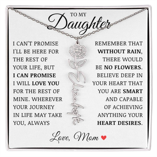 To My Daughter "No Rain No Flowers" Custom Flower Name Necklace