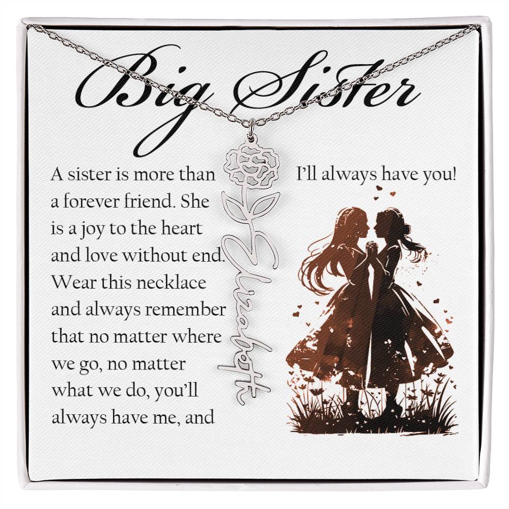 Big Sister Gift, Name Flower Necklace