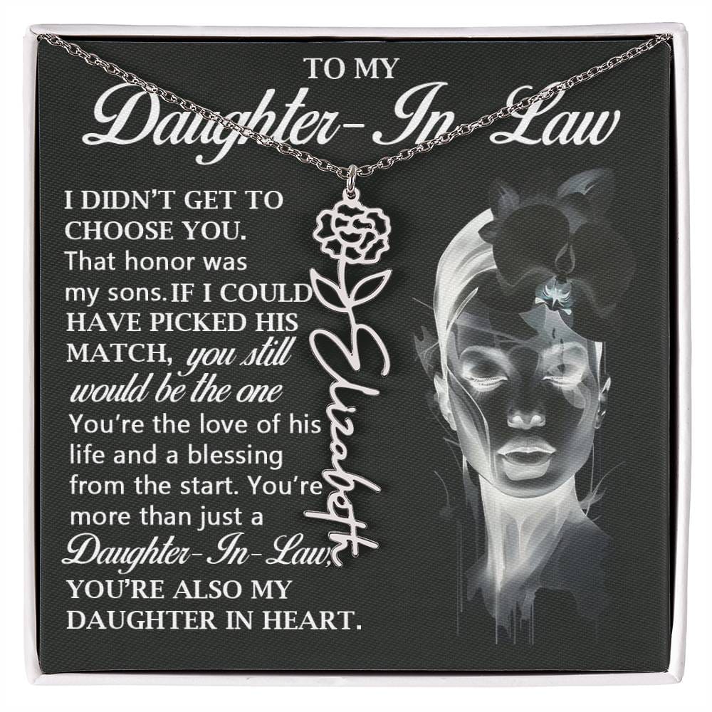 Daughter In Law Gift, Name Flower Necklace