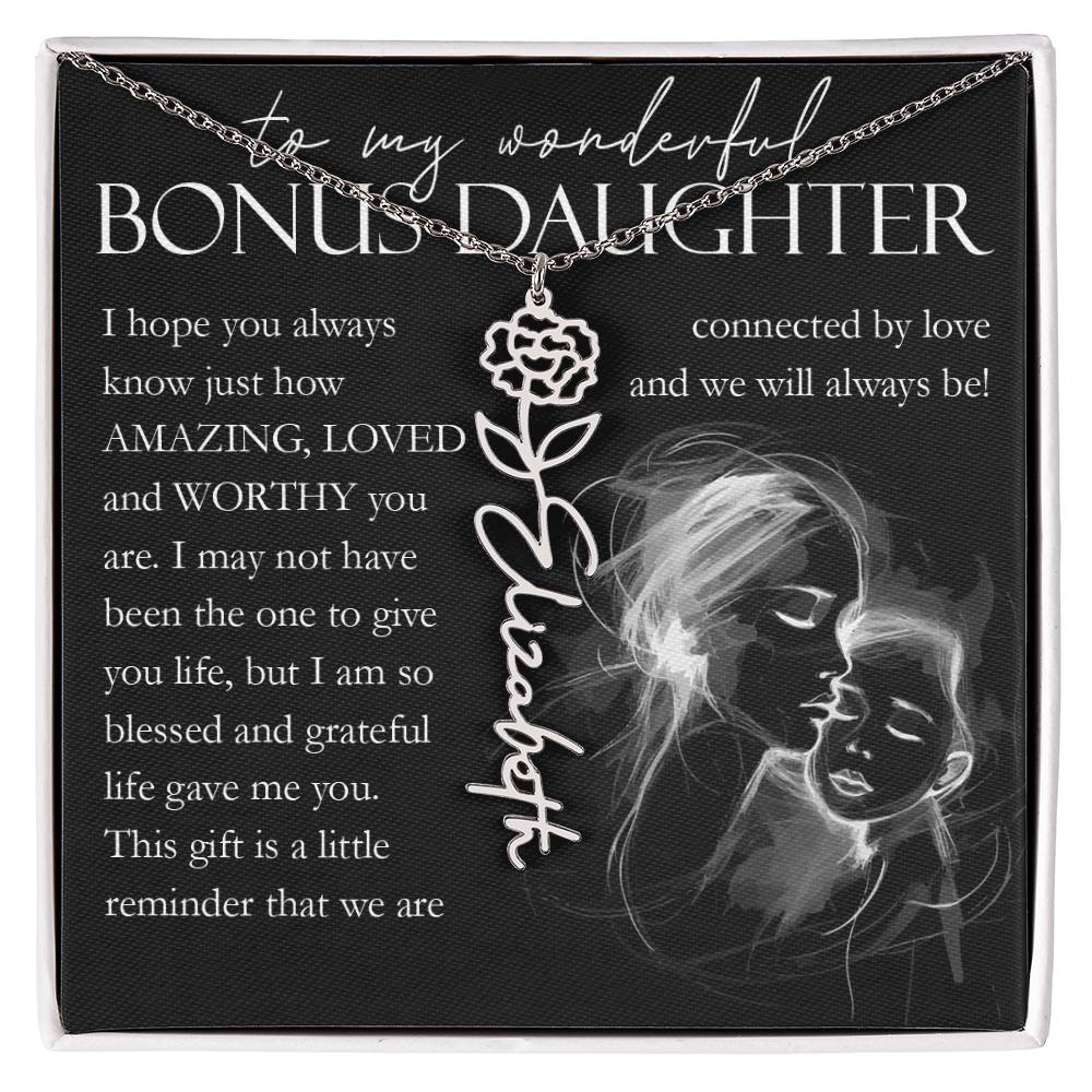 Bonus Daughter Gift, Custom Name Flower Necklace