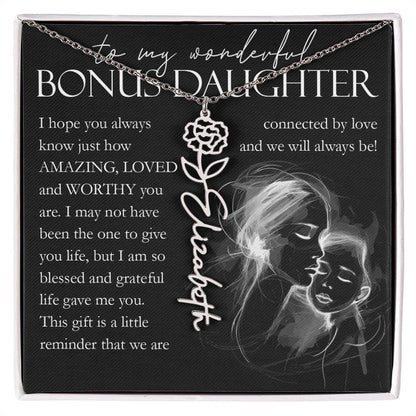 Bonus Daughter Gift, Custom Name Flower Necklace