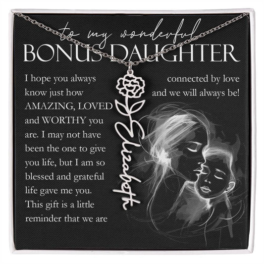 Bonus Daughter Gift, Custom Name Flower Necklace