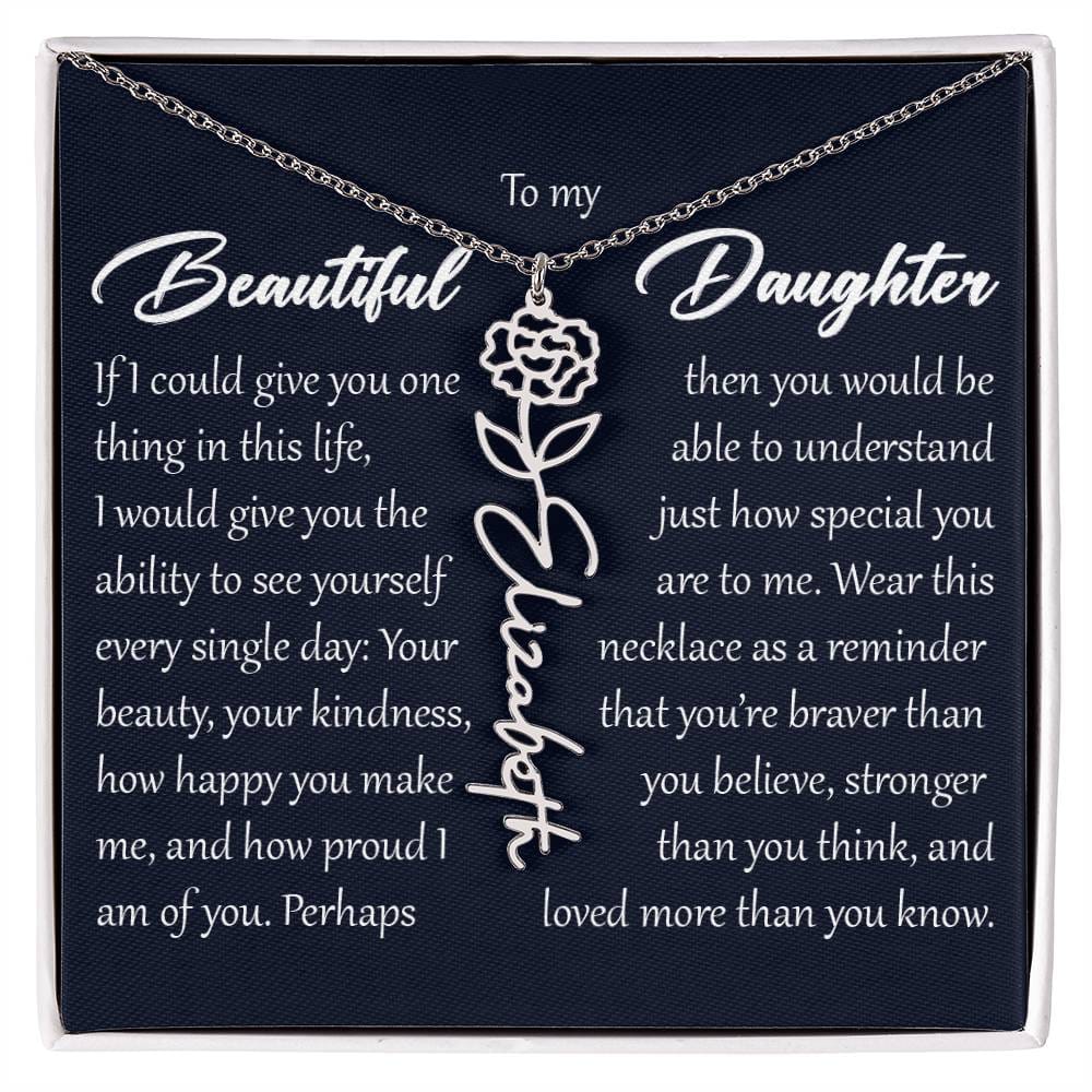 Custom Name Flower Necklace, Daughter Birth Month Pendant Gift