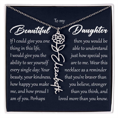 Custom Name Flower Necklace, Daughter Birth Month Pendant Gift