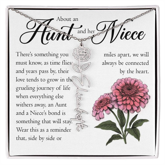 Aunt and Niece Gift, Name Flower Necklace