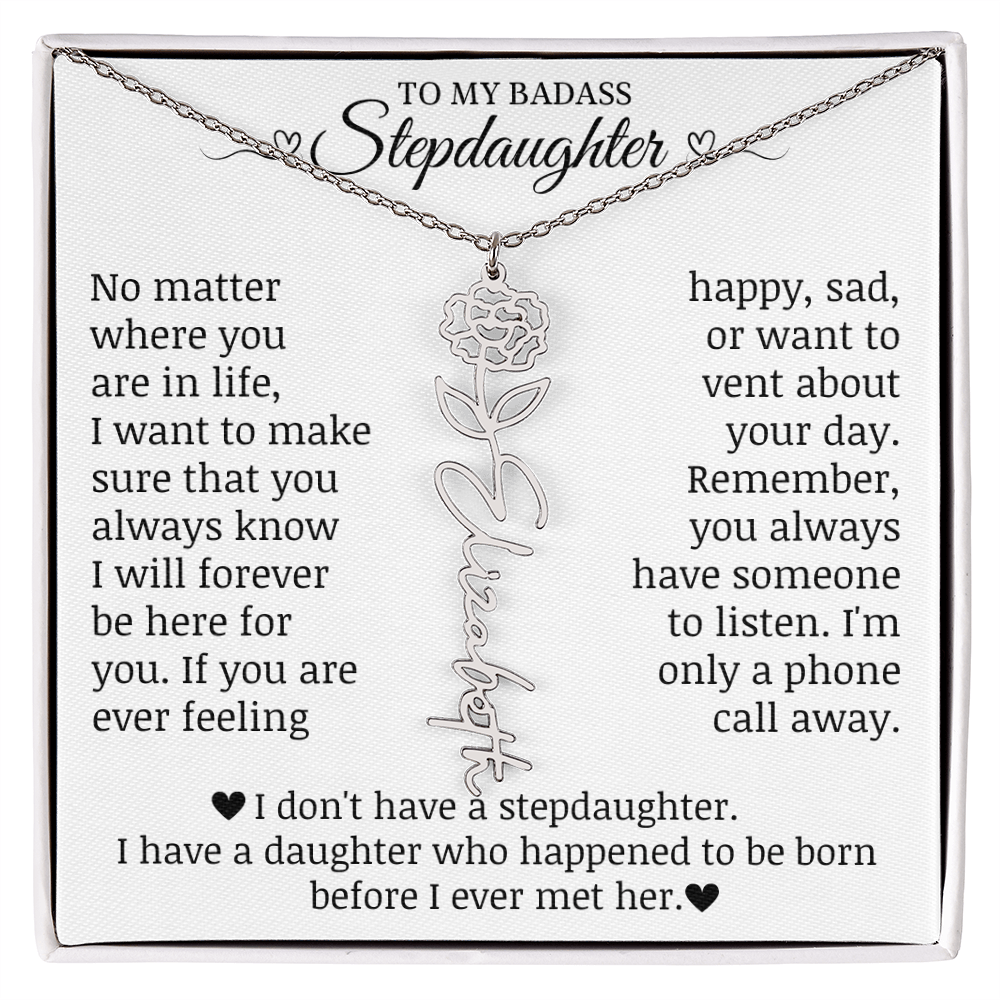 To My Badass Stepdaughter, Name Flower Necklace